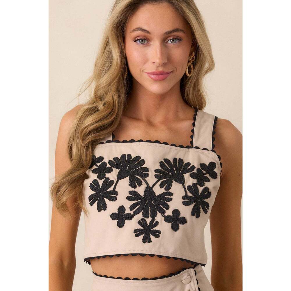 Red Dress Take Me There Taupe Embroidered Floral Cropped Top Size SS / Taupe